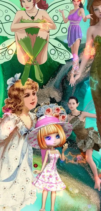 Whimsical fantasy collage with fairytale characters.