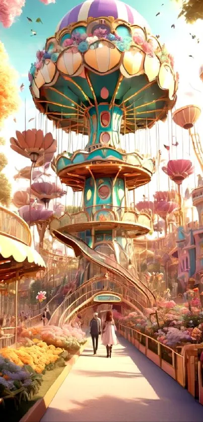 Whimsical fantasy garden wallpaper with vibrant colors and dreamy atmosphere.