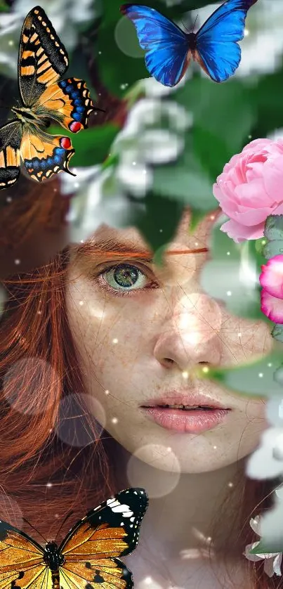 Whimsical art with butterflies and flowers in a vibrant nature-inspired design.