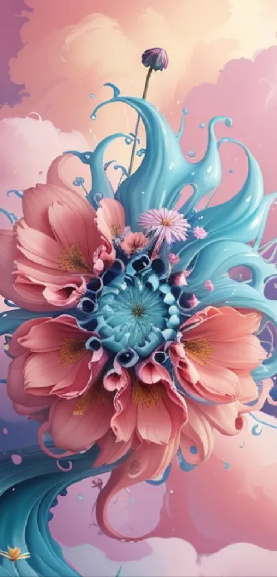 Whimsical floral fantasy wallpaper with pastel hues and dynamic swirls.