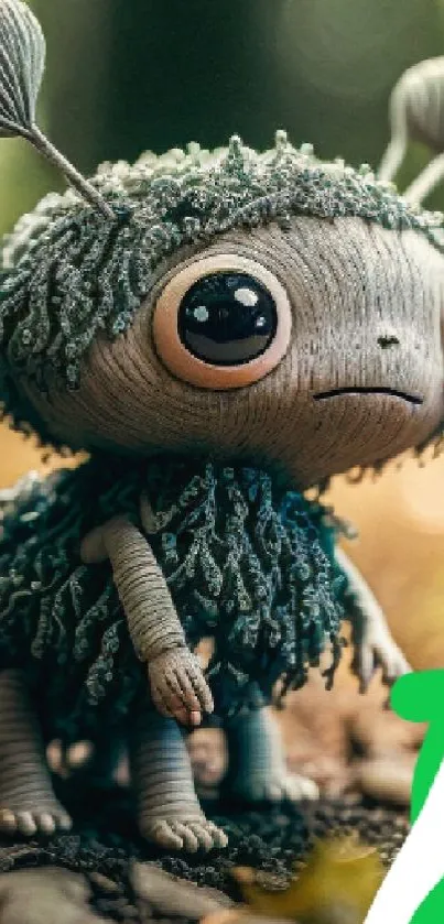 Whimsical creature in a lush green forest setting.