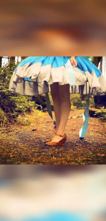 Whimsical scene of a blue dress in forest