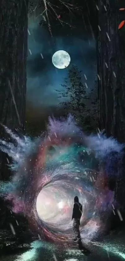 Fantasy portal with moonlit forest scene for mobile wallpaper.