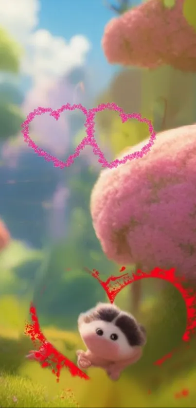 Cute hedgehog wallpaper with pink hearts.