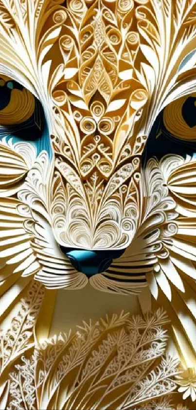 Intricate paper art design of a leopard face.