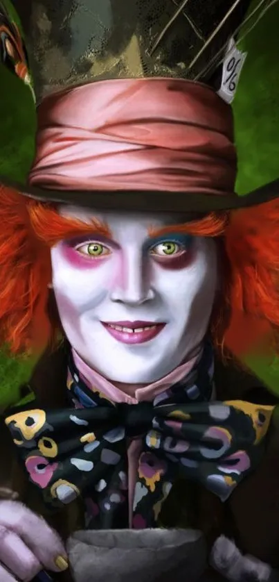 Vibrant and whimsical Mad Hatter portrait art wallpaper.