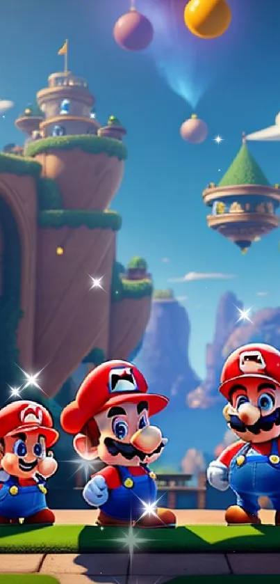 Whimsical Mario-themed landscape with vibrant colors.