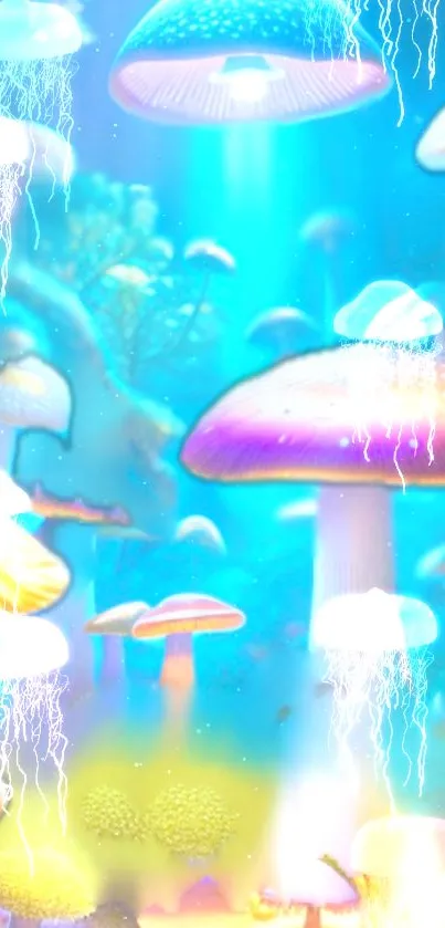 Mushroom fantasy wallpaper with colorful and glowing design.
