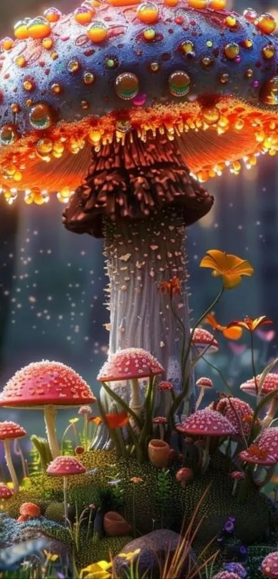 Fantasy mushroom scene with vibrant colors and magical glow.