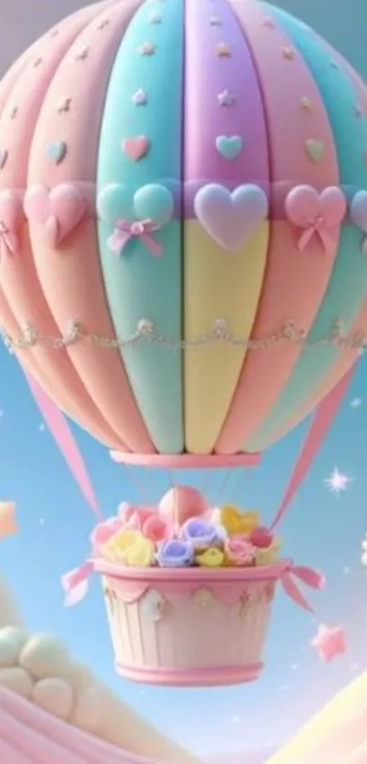 Pastel hot air balloon in dreamy sky wallpaper.
