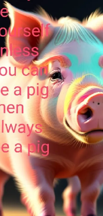 Cute pig with an inspirational quote on a colorful background.