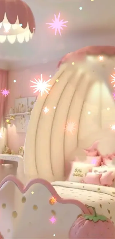 Whimsical pink bedroom with starry lights