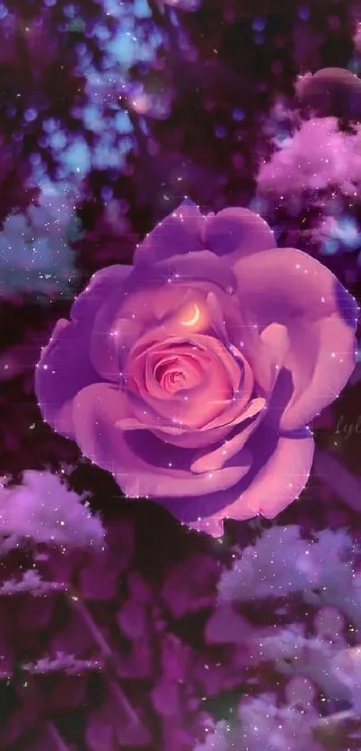 Whimsical purple rose with night sky.