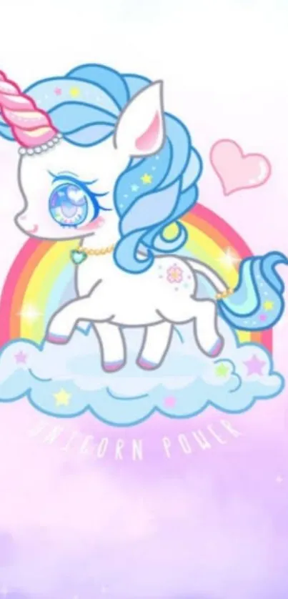 Cute unicorn wallpaper with rainbow and pastel colors.