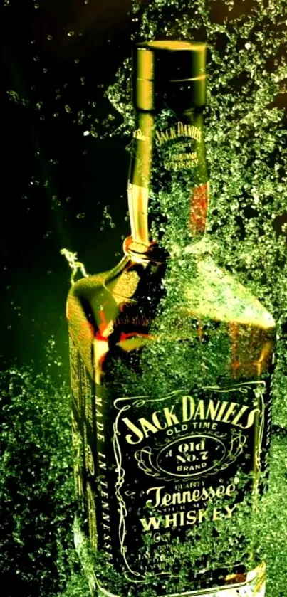 Vibrant whiskey splash with green background for mobile wallpaper.