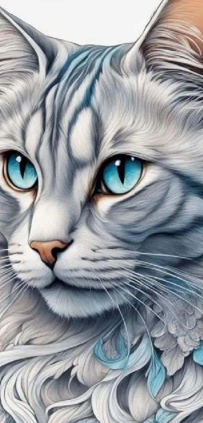 Artistic white cat with blue eyes, perfect mobile wallpaper.