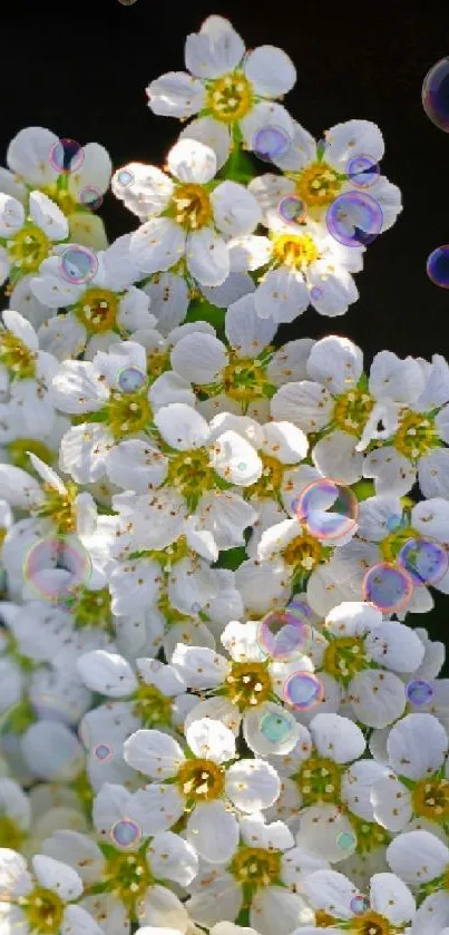 Elegant white flowers bloom on dark background mobile wallpaper.