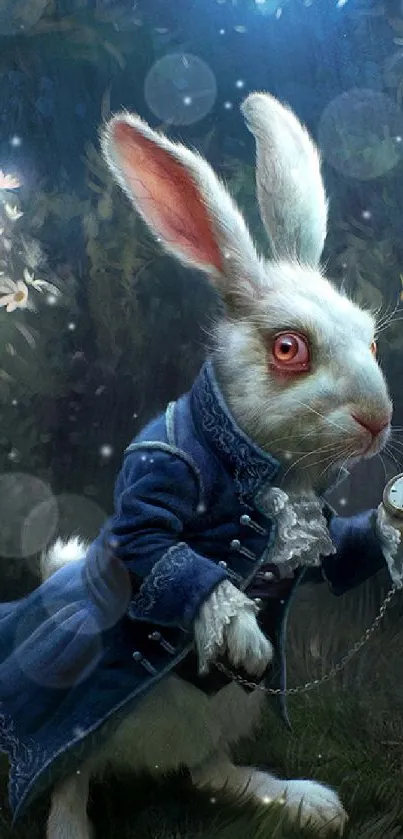 Enchanting White Rabbit fantasy art wallpaper with nature background.