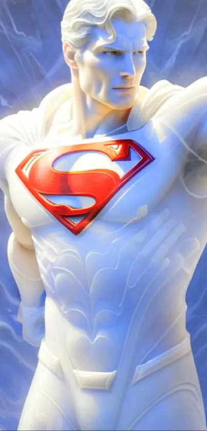 White superhero art with blue background for mobile wallpaper.