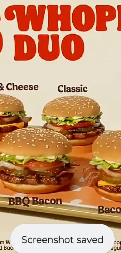 Burger King $5 Whopper Jr. Duo with six delicious burgers on a tray.