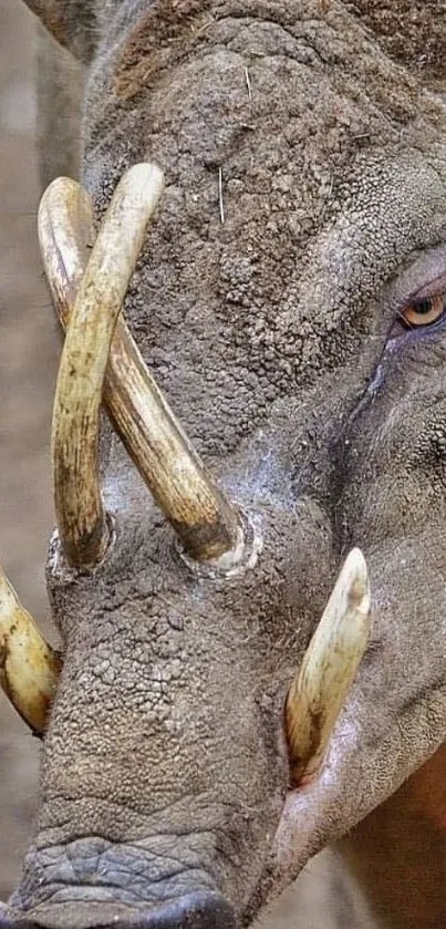 Close-up of a wild boar with impressive tusks, showcasing unique details.