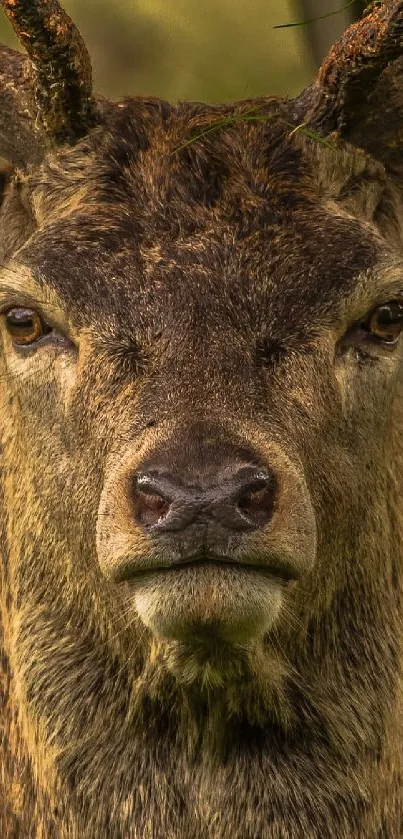 Close-up of a majestic deer in natural habitat against a forest backdrop.