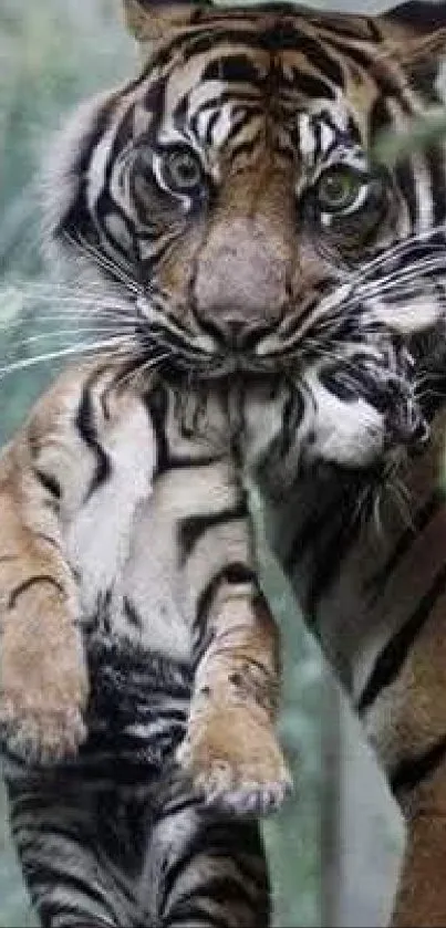 Wildlife mothers carrying cubs in a nature-themed wallpaper.