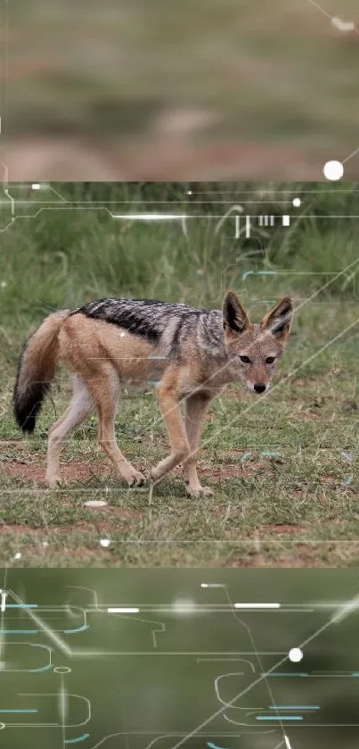 Wildlife meets tech in this mobile wallpaper of a fox in a digital landscape.