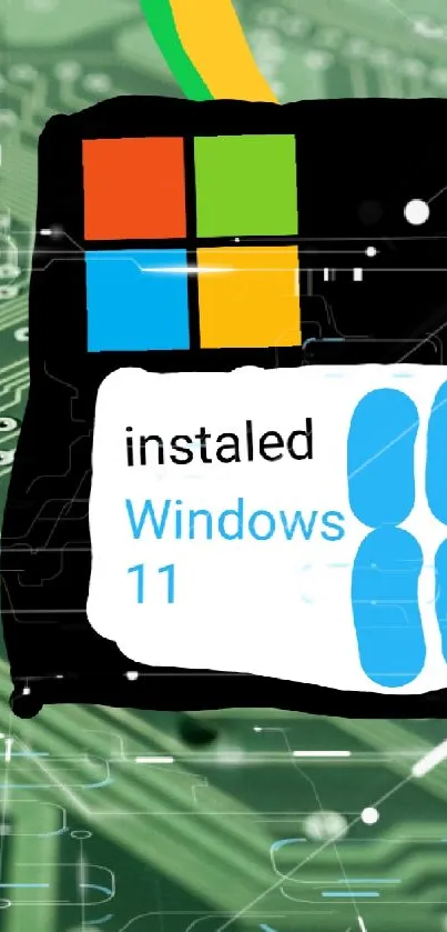 Windows 11 logo on circuit board wallpaper for phones.