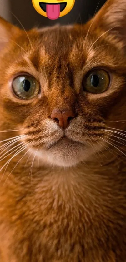 Adorable brown cat with a winking emoji.