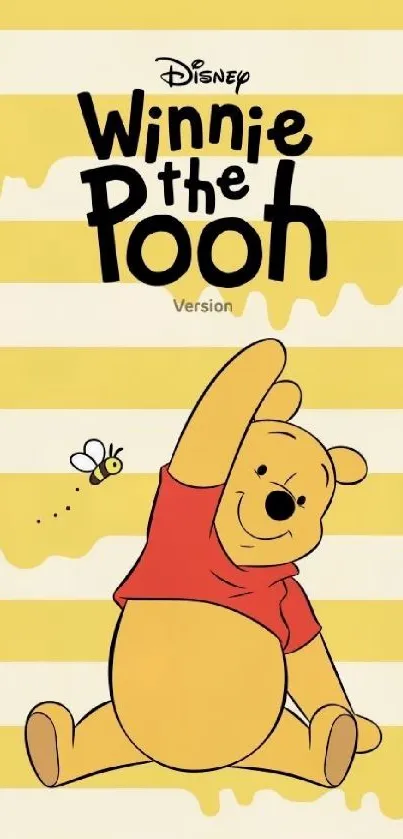 Cute Winnie the Pooh wallpaper with bee and yellow stripes.