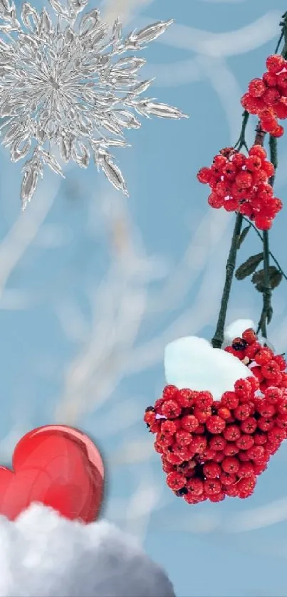 Red berries and ice on blue winter background.