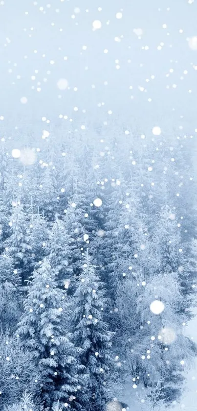 Snowy winter forest with serene snowfall and a lone figure walking.