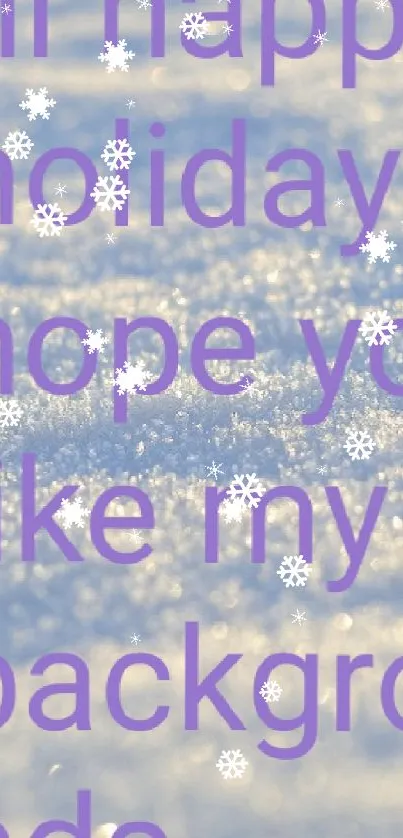 Snowy background with festive holiday text in bright colors.