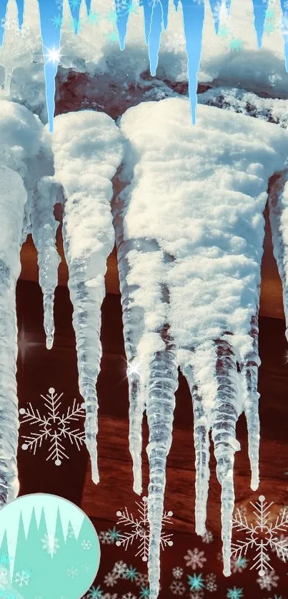 Icicles and snowflakes winter phone wallpaper.