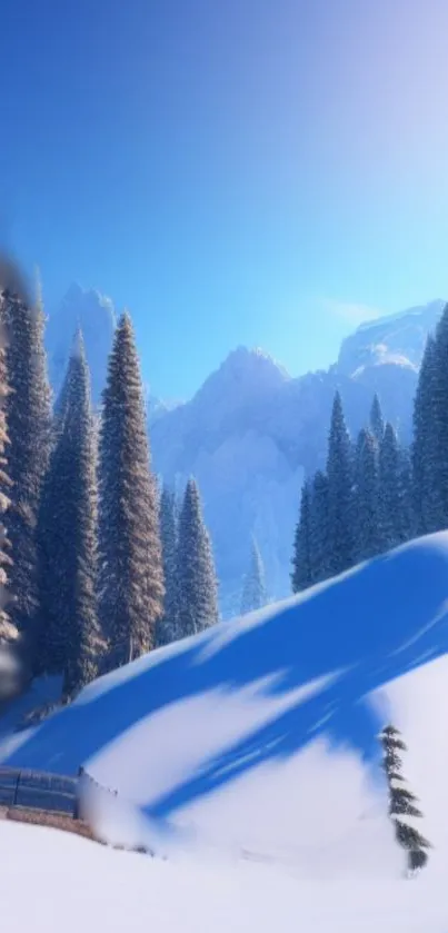 Scenic winter mountains with snow and blue sky wallpaper.