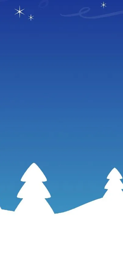 Winter night wallpaper with stars and trees.