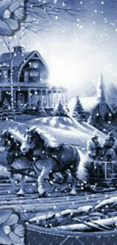 Blue toned winter sleigh ride wallpaper with snow.