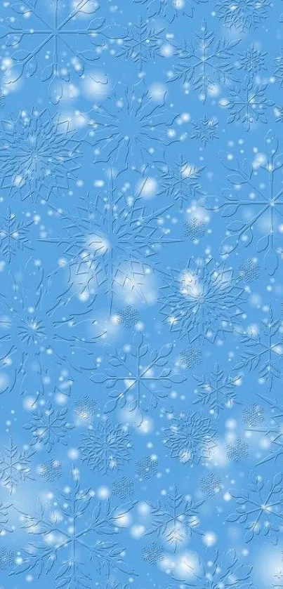 Mobile wallpaper with blue snowflake pattern for a winter theme.