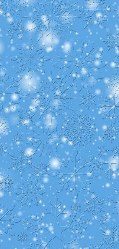 Blue wallpaper with intricate snowflakes and a winter theme.