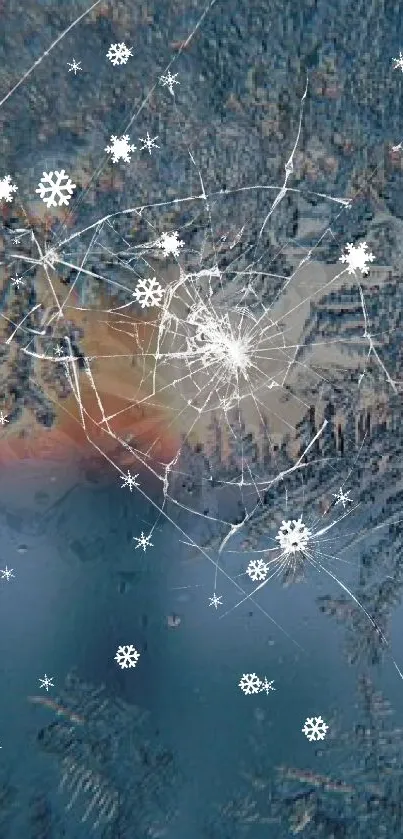 Mobile wallpaper featuring a cracked screen with snowflakes.