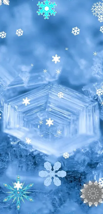 Blue ice and snowflake mobile wallpaper with winter theme.