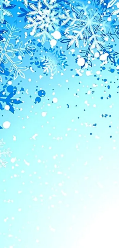 Winter snowflake mobile wallpaper with blue and white icy design.