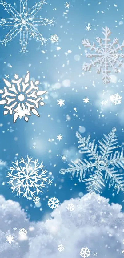 Icy blue mobile wallpaper with snowflakes.