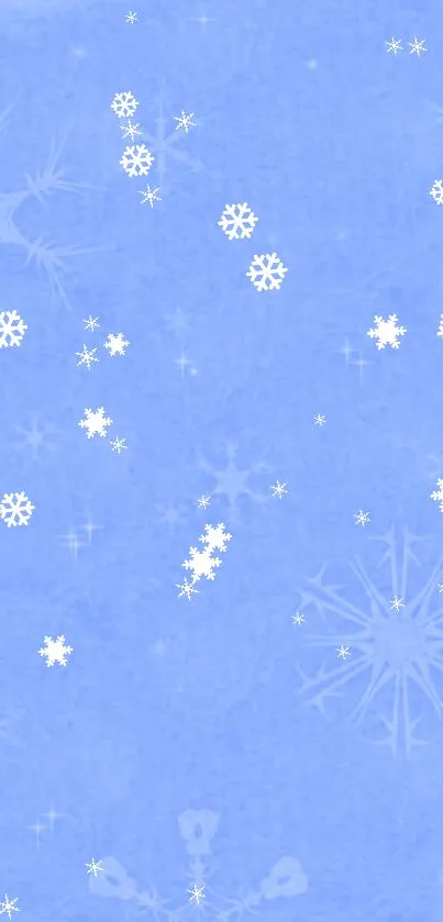 Winter snowflake wallpaper on blue background with serene design.