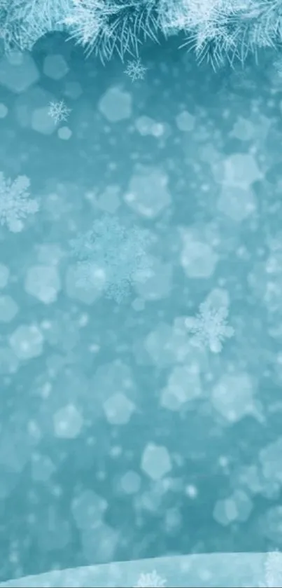 Icy blue mobile wallpaper with snowflakes and frost.