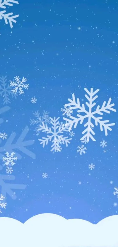 Snowflakes on a blue winter background for mobile wallpaper.