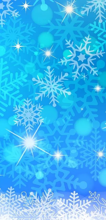 Blue and white snowflake wallpaper with a winter theme.