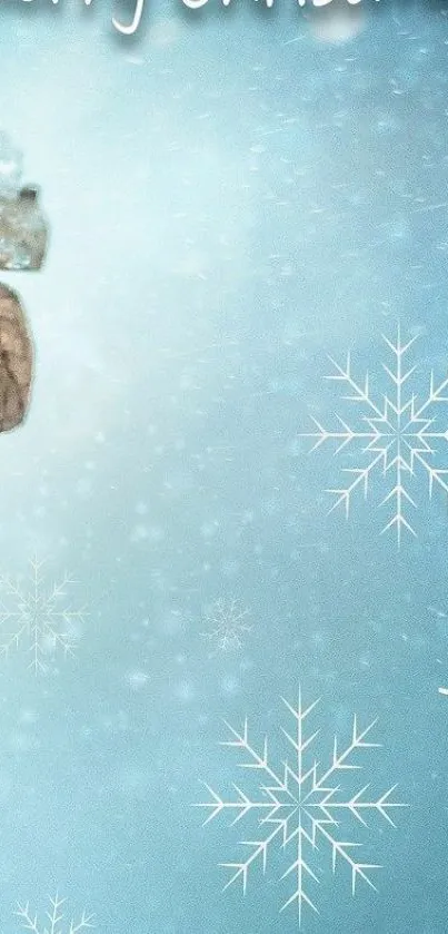 Blue winter wallpaper with snowflakes design.