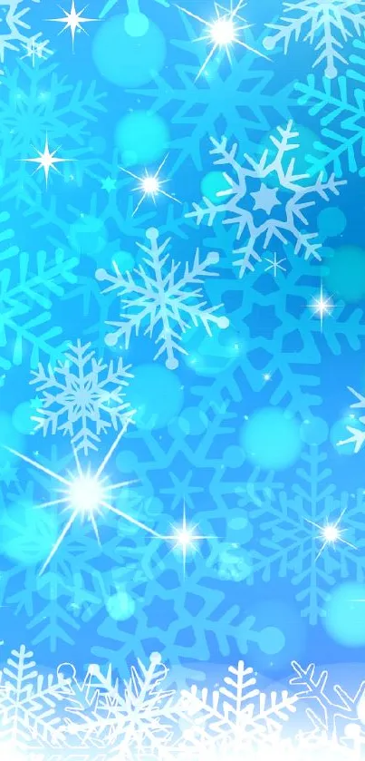 Snowflakes on blue background mobile wallpaper.